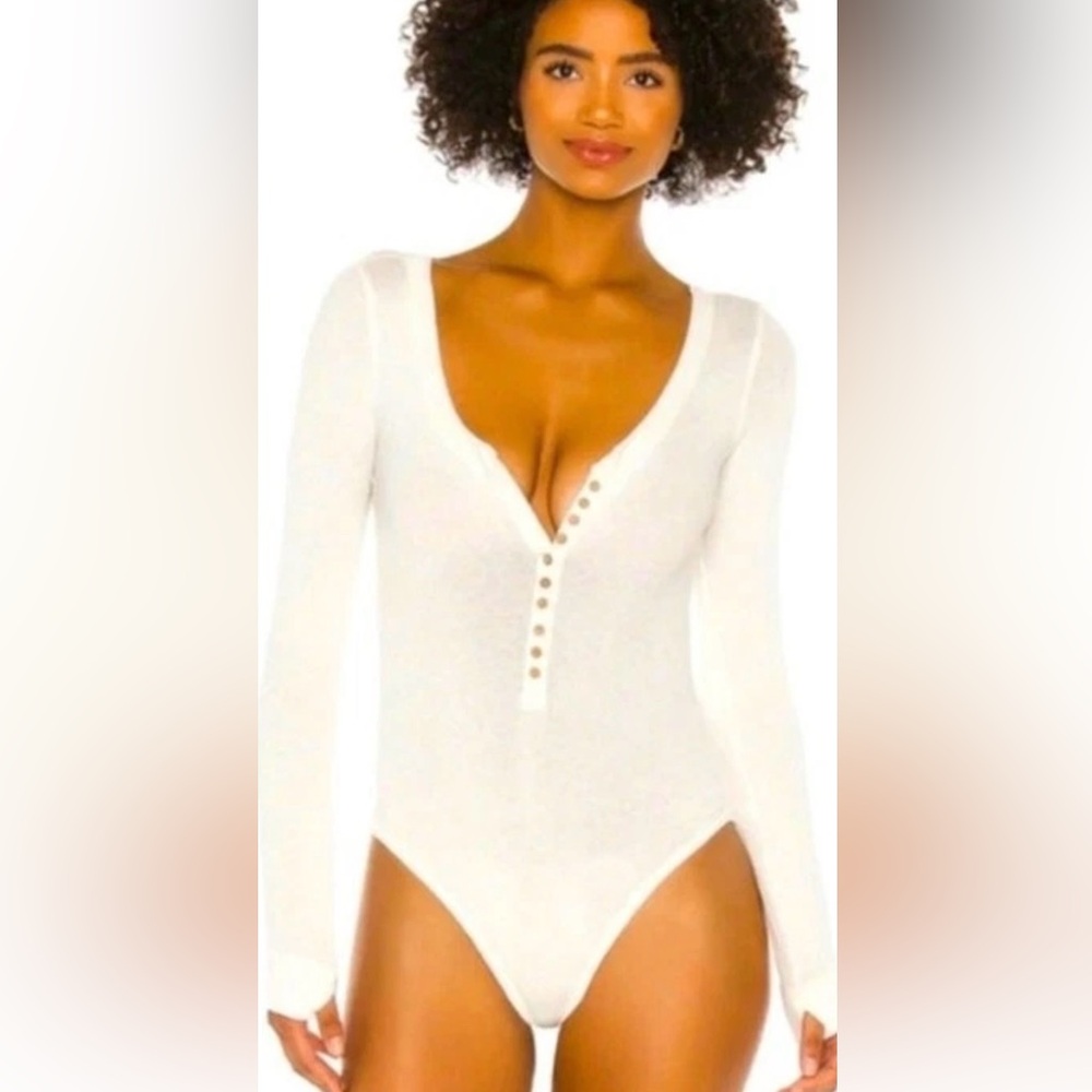 Free People intimately Thermal Henley Ivory Long Sleeve Bodysuit Sz Large  NWT